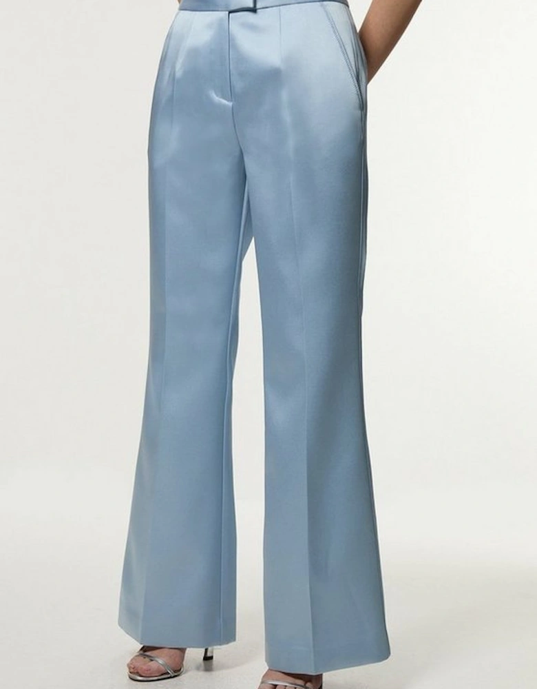 Structured Viscose Satin Stitch Detail Tailored Kickflare Trouser