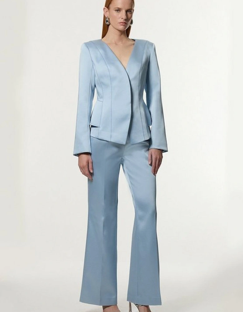 Structured Viscose Satin Stitch Detail Tailored Kickflare Trouser