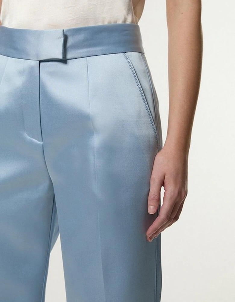 Structured Viscose Satin Stitch Detail Tailored Kickflare Trouser