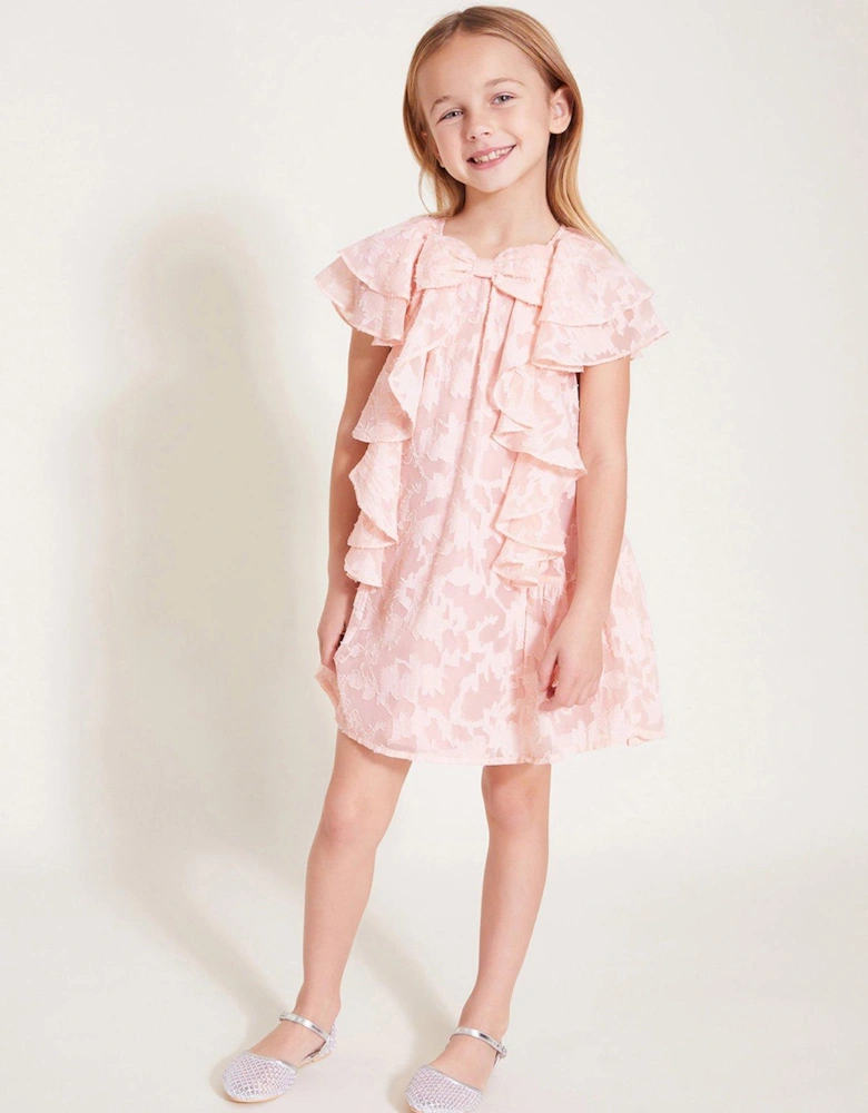 Girls Burnout Bow Ruffle Dress - Pink