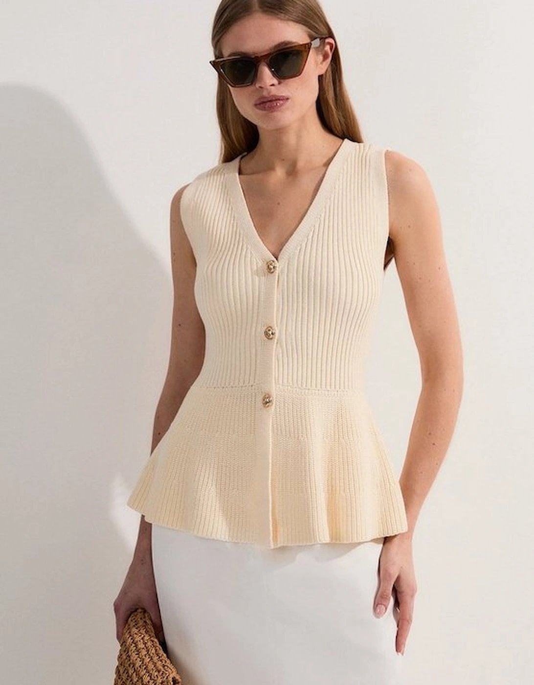 Ribbed Cotton Knitted Waistcoat