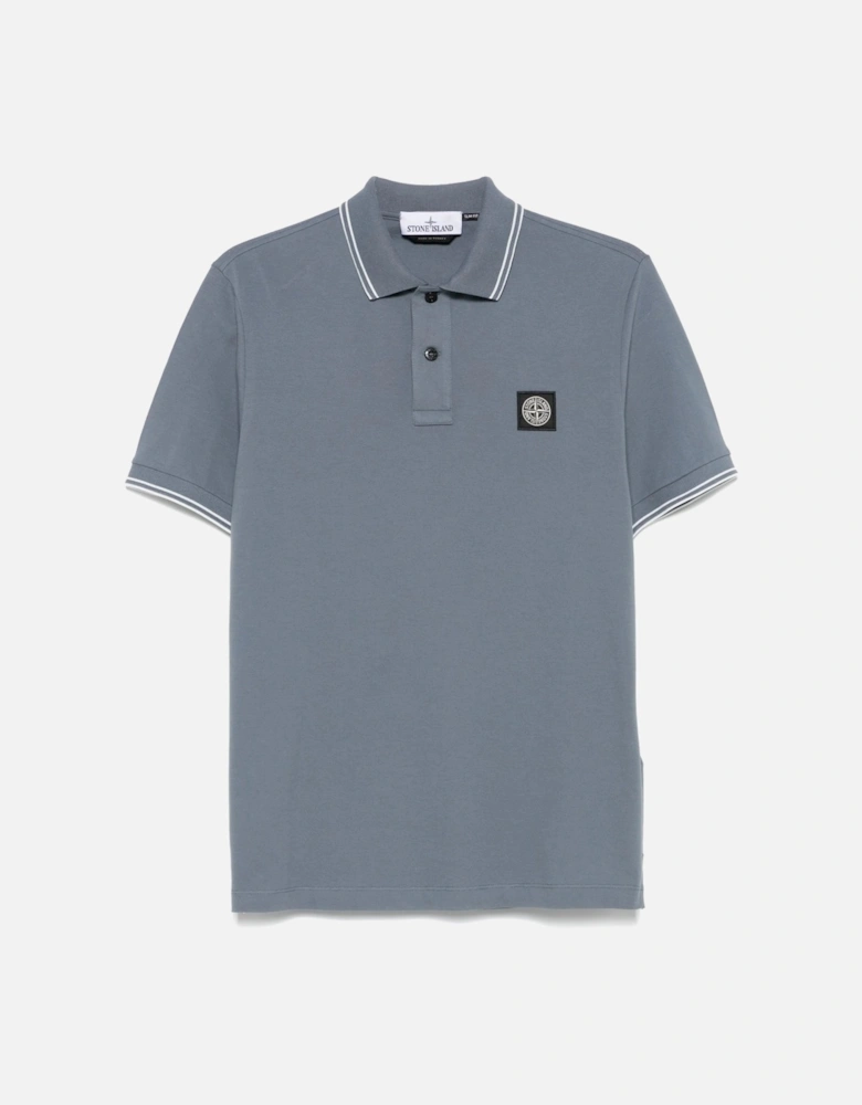 Compass Patch Cotton Polo Shirt Blue