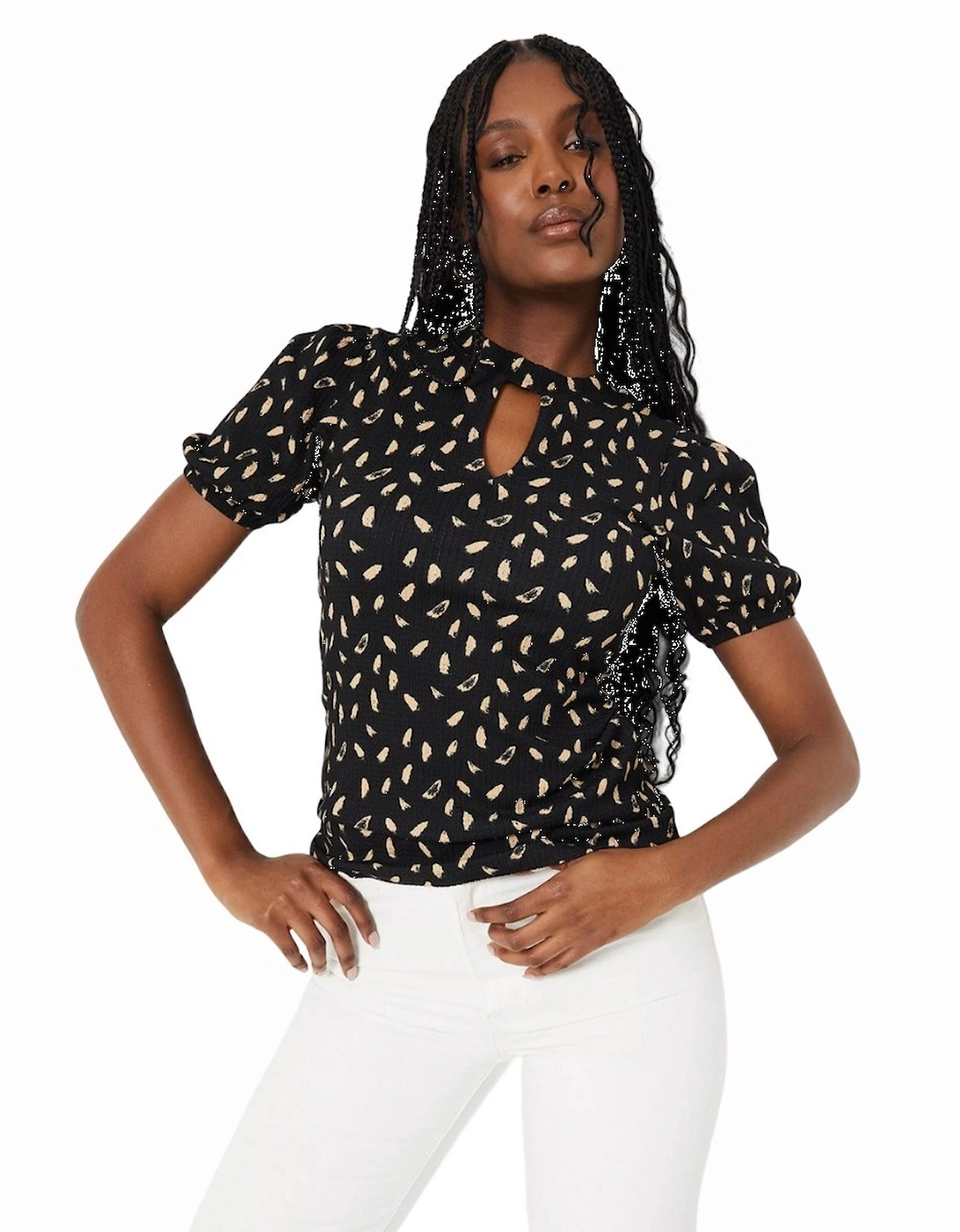 Womens/Ladies Keyhole Puff Sleeve Top, 4 of 3