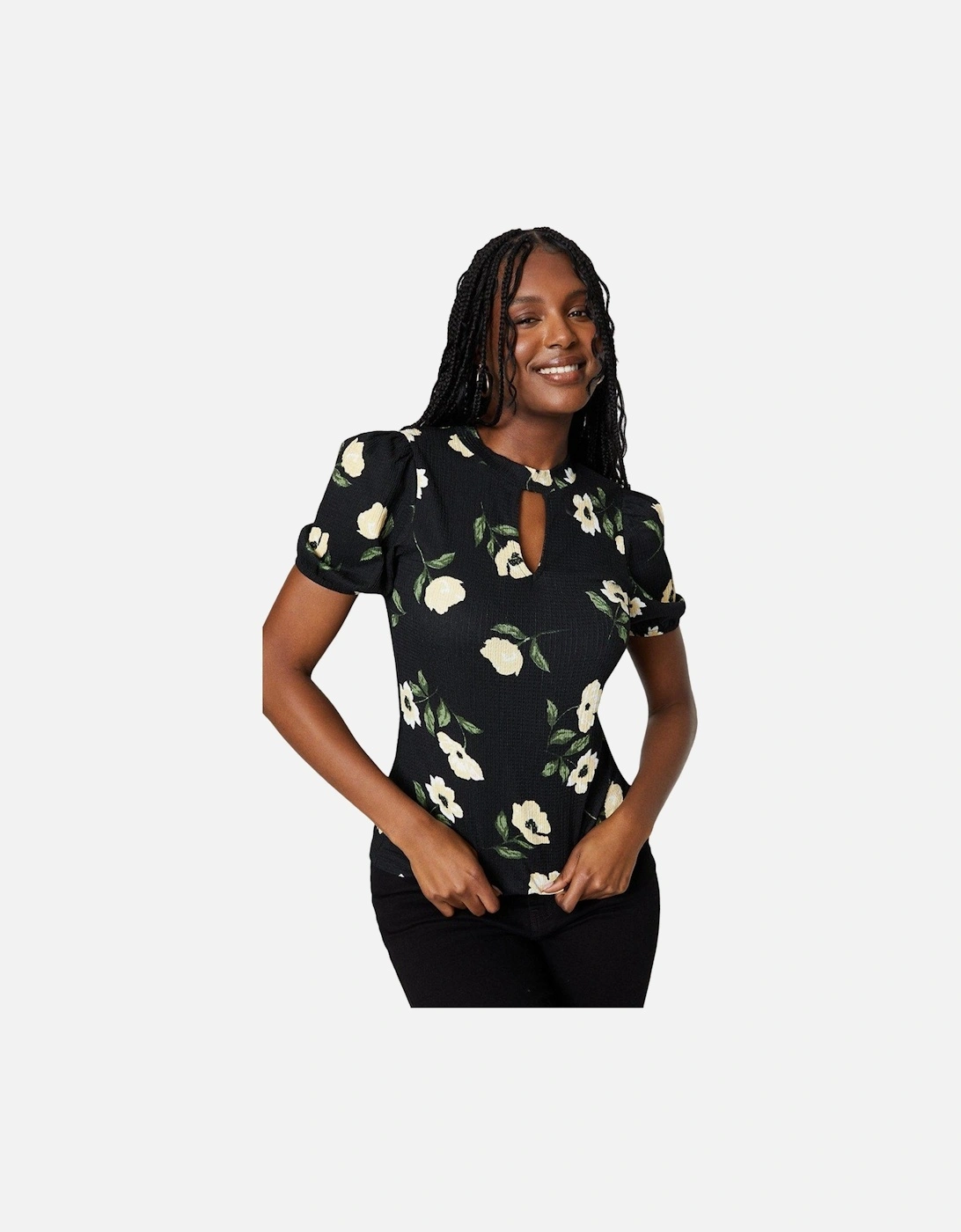 Women's Dorothy Perkins Womens/Ladies Keyhole Puff Sleeve Top - Black - Size: 12