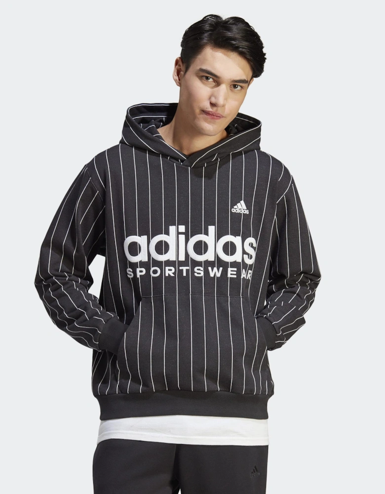 Pinstriped Black Hooded Tracksuit Black/White Fleece