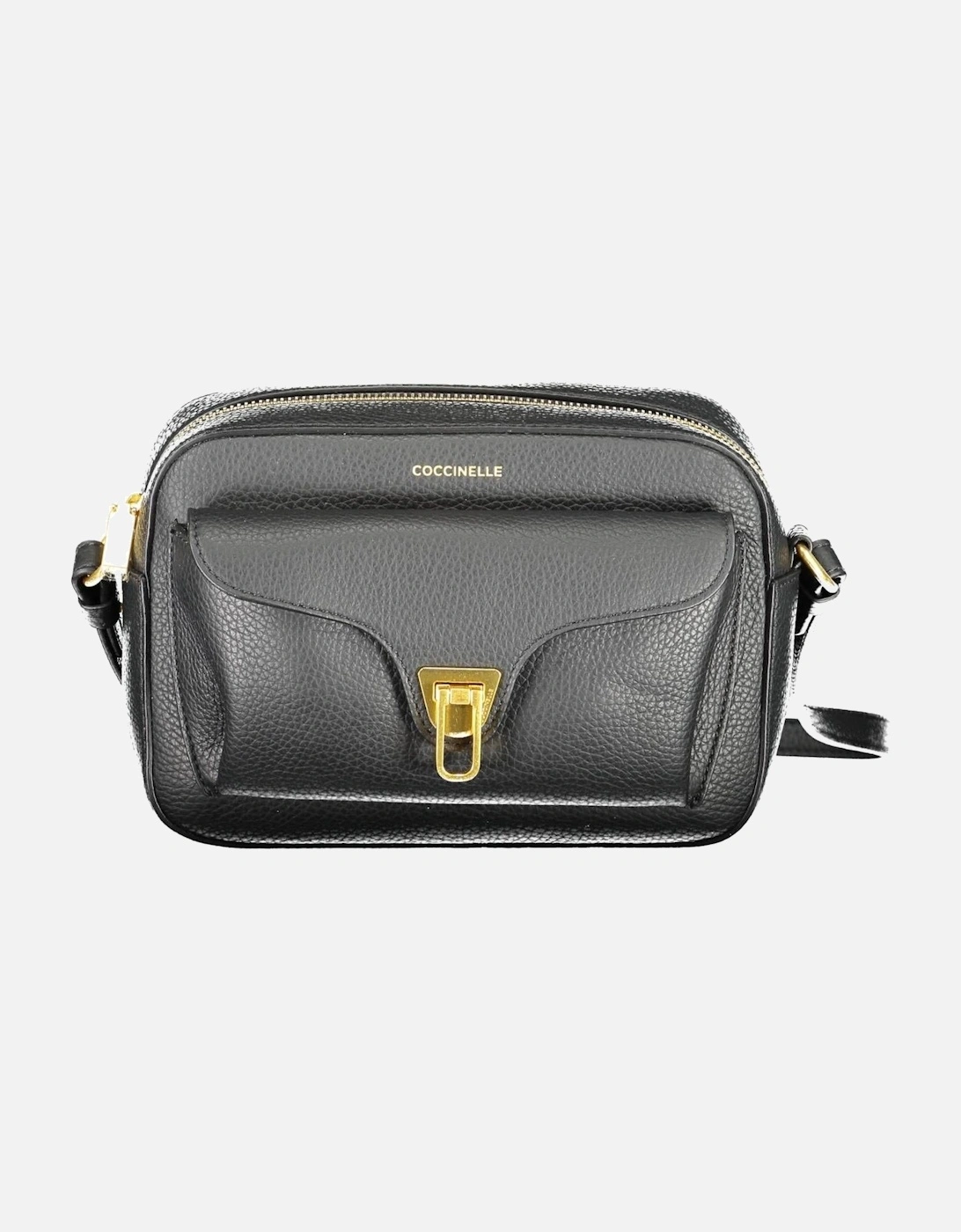 Black Leather Shoulder Bag with Adjustable Strap and External Pocket, 4 of 3