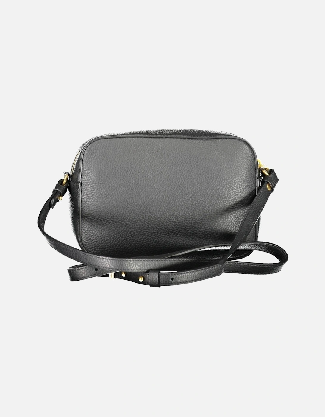 Black Leather Shoulder Bag with Adjustable Strap and External Pocket