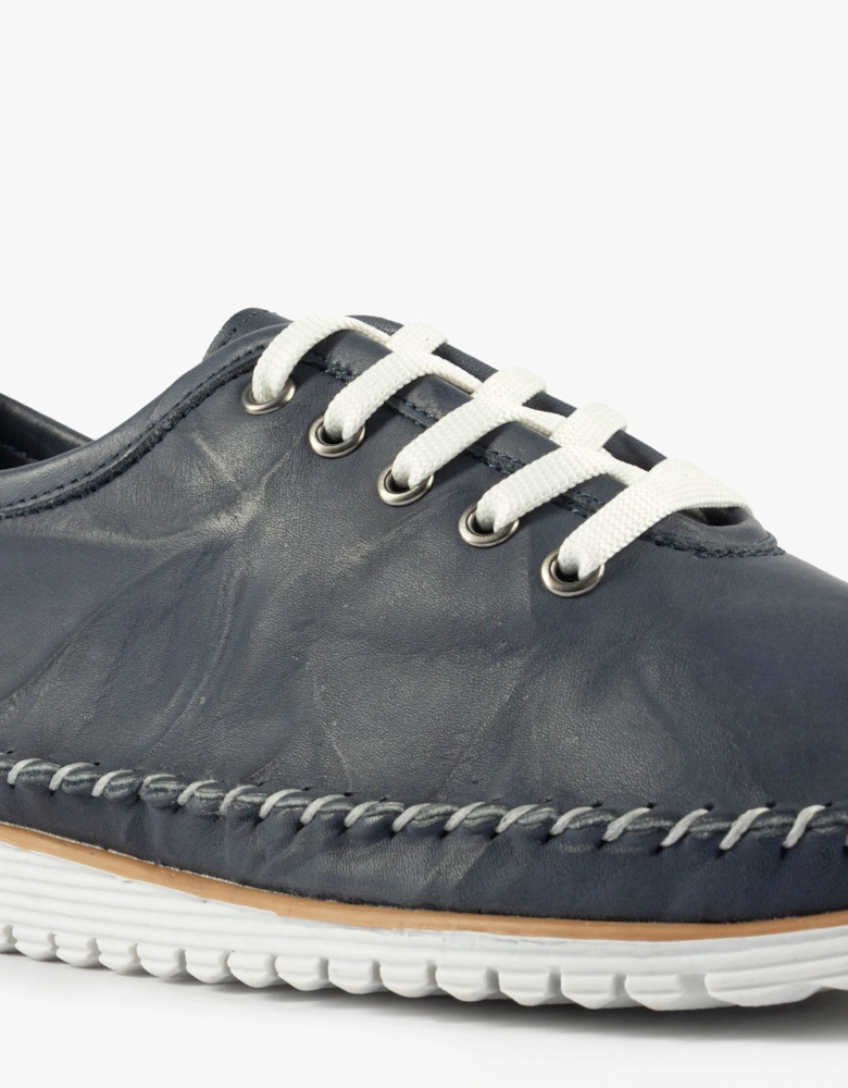 L988NC Womens Soft Leather Lace-Up Shoes Navy