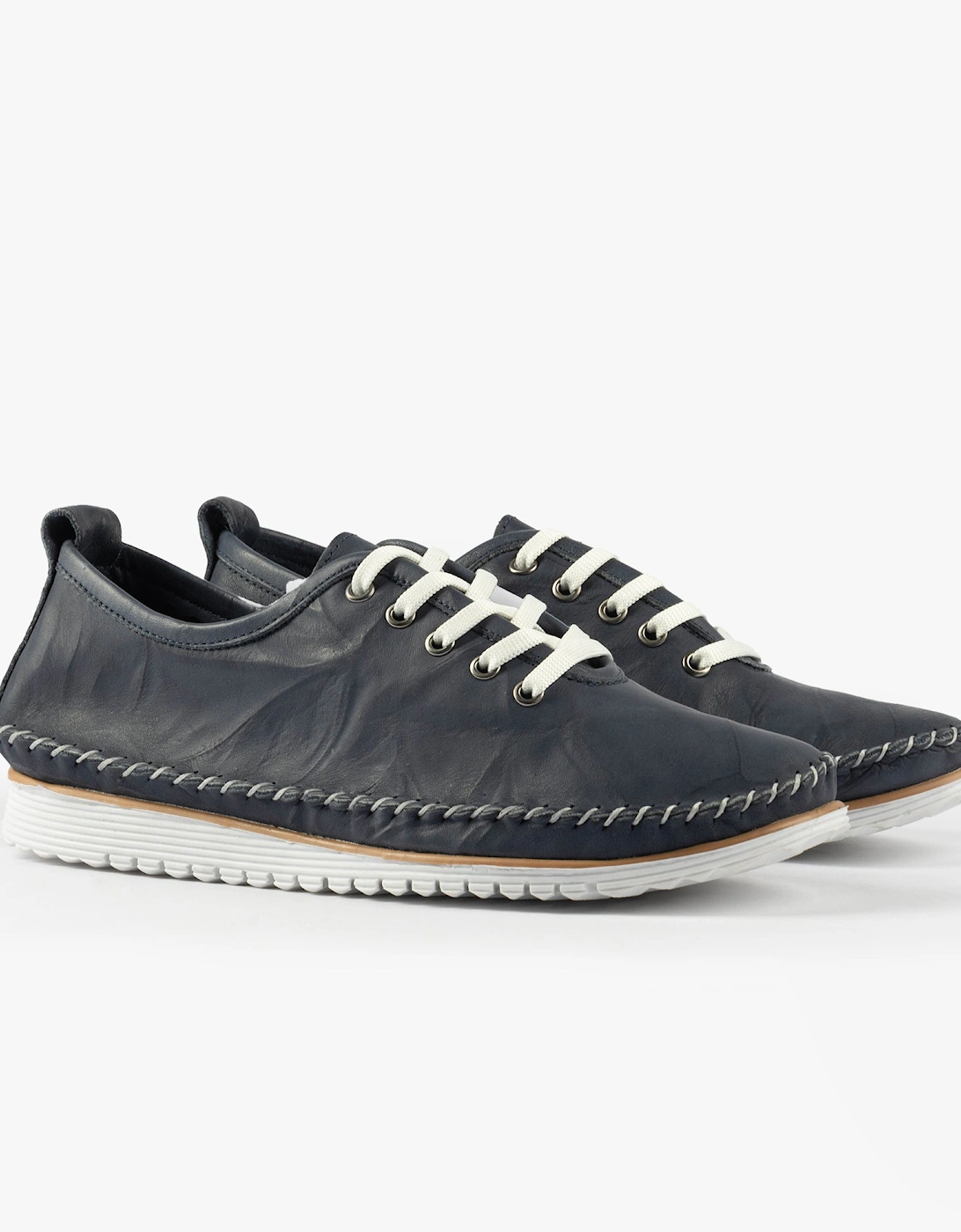 L988NC Womens Soft Leather Lace-Up Shoes Navy, 5 of 4