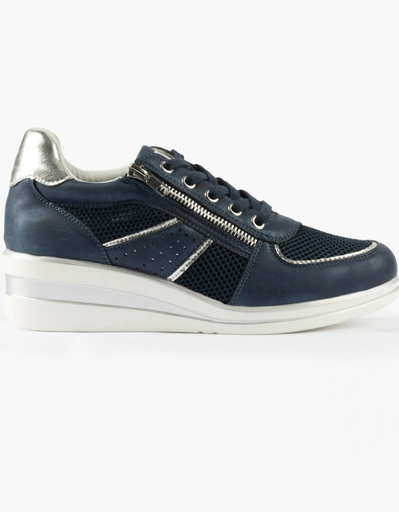 GRAZIOSA Womens Lace-Up Wedge Trainers Navy