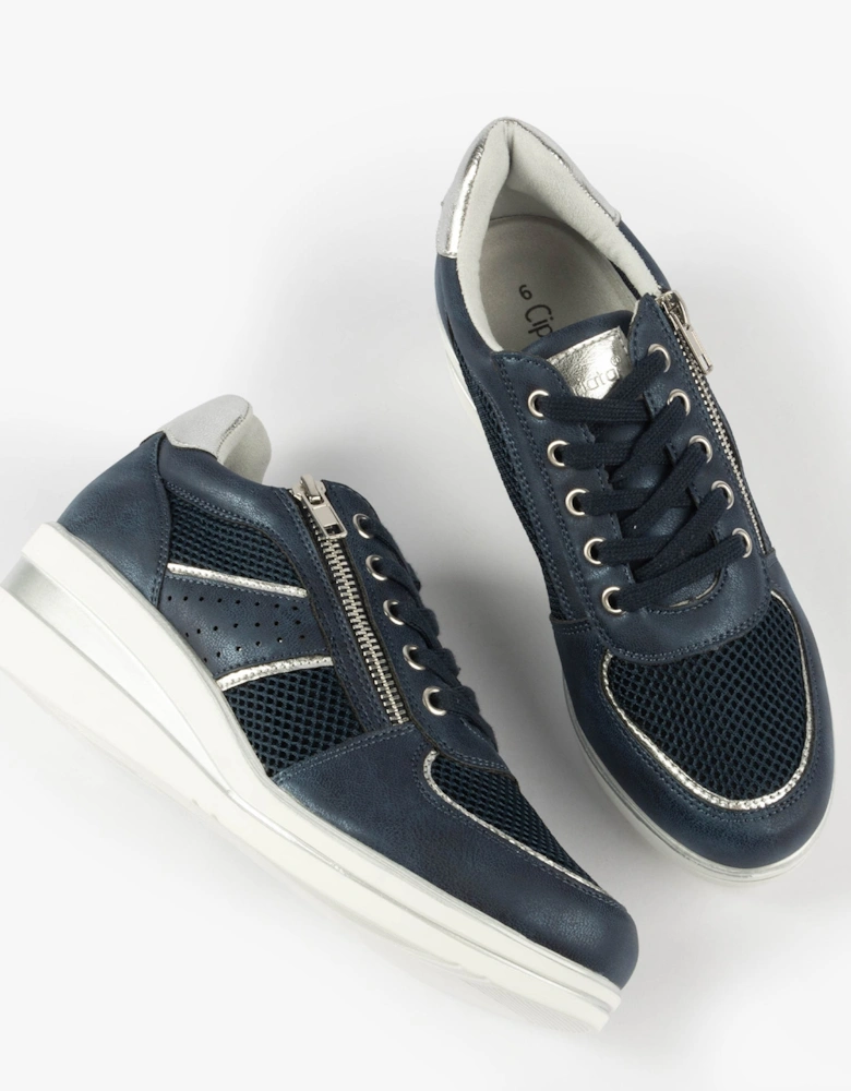 GRAZIOSA Womens Lace-Up Wedge Trainers Navy