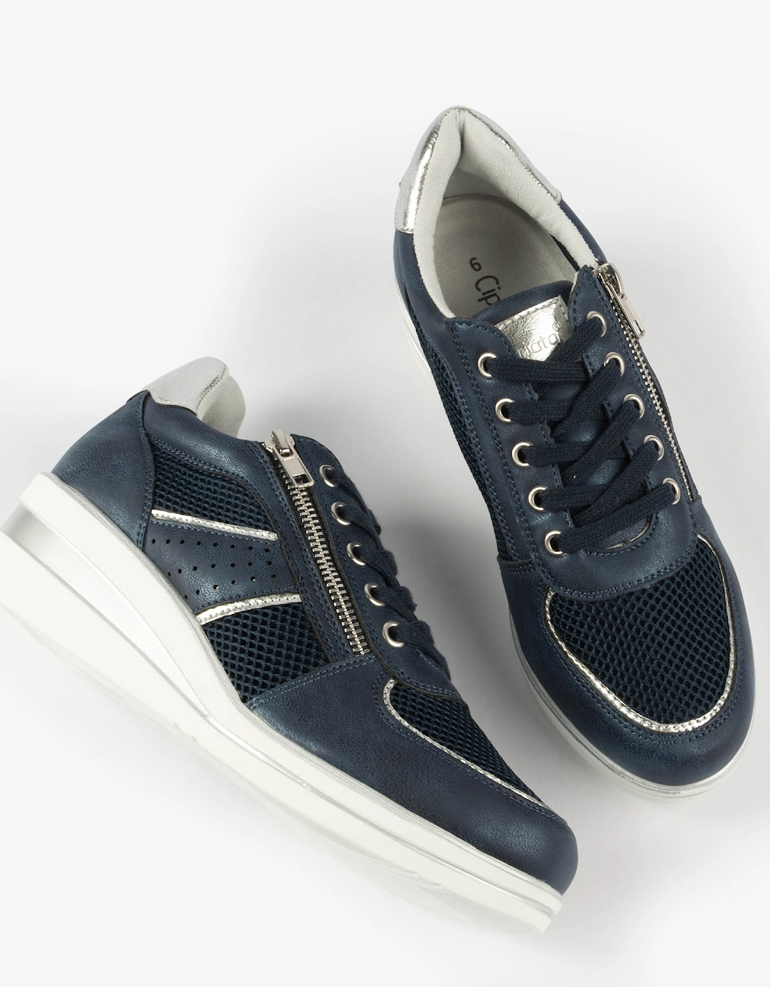 GRAZIOSA Womens Lace-Up Wedge Trainers Navy