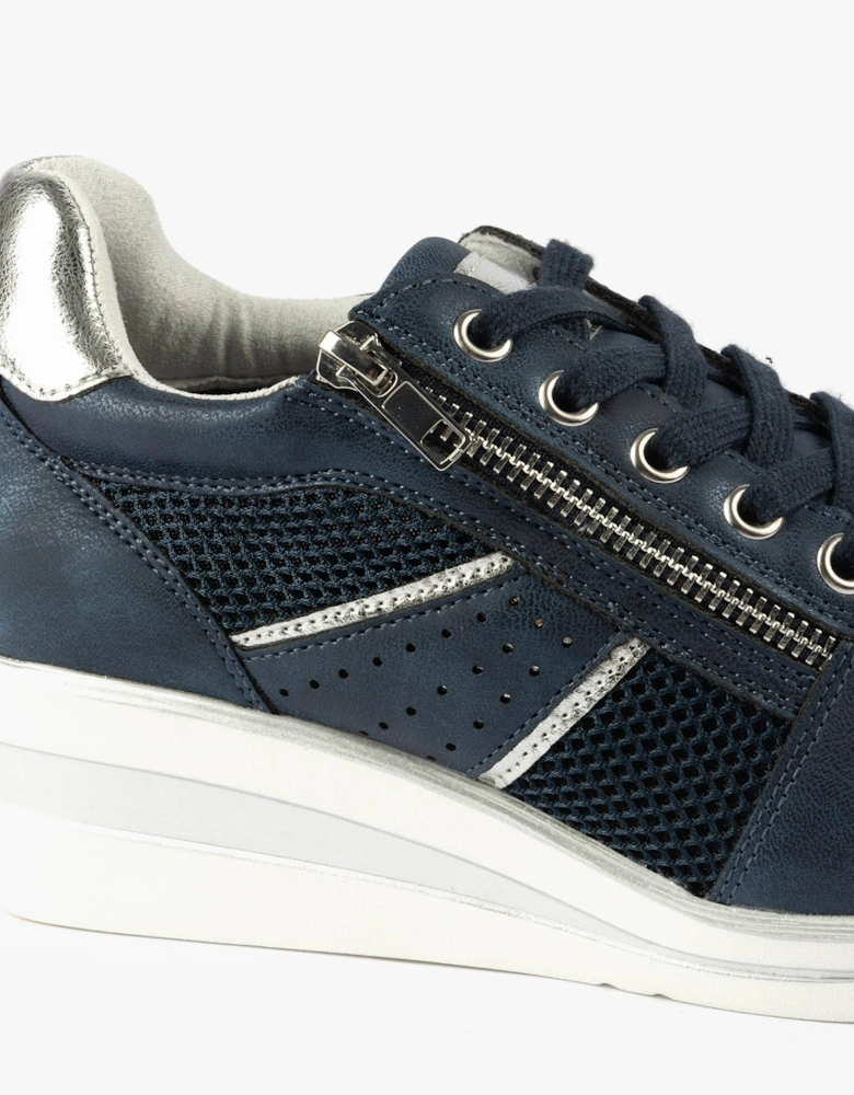 GRAZIOSA Womens Lace-Up Wedge Trainers Navy