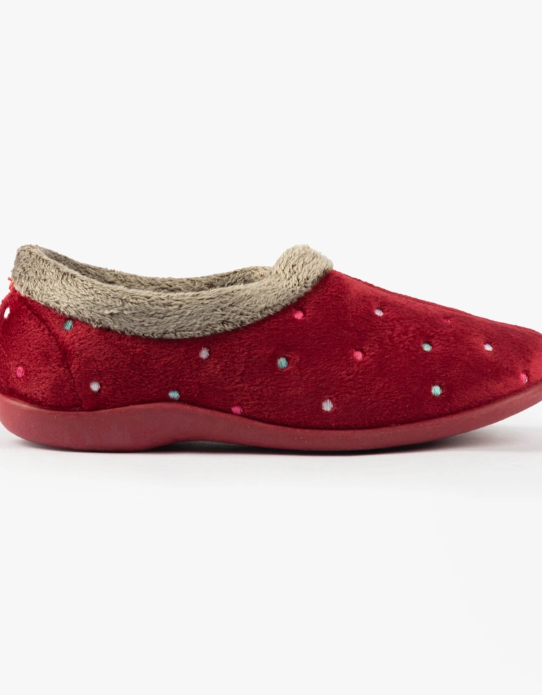 SOPHIE Womens Textile Polka Dot Full Slippers Burgundy