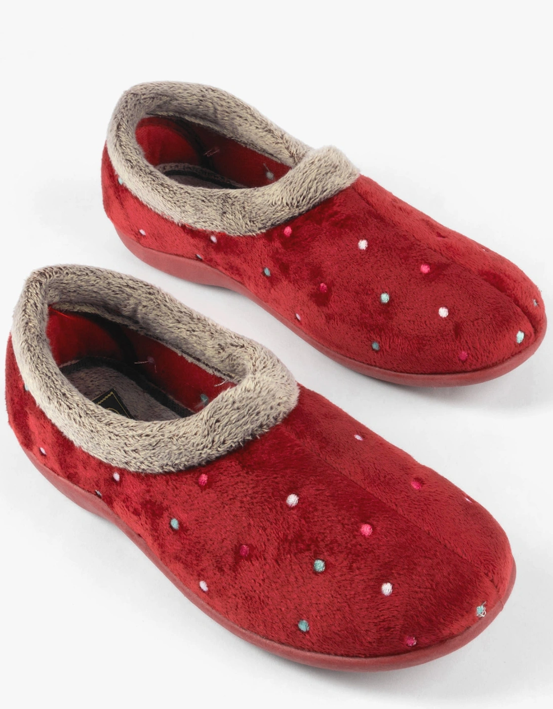 SOPHIE Womens Textile Polka Dot Full Slippers Burgundy