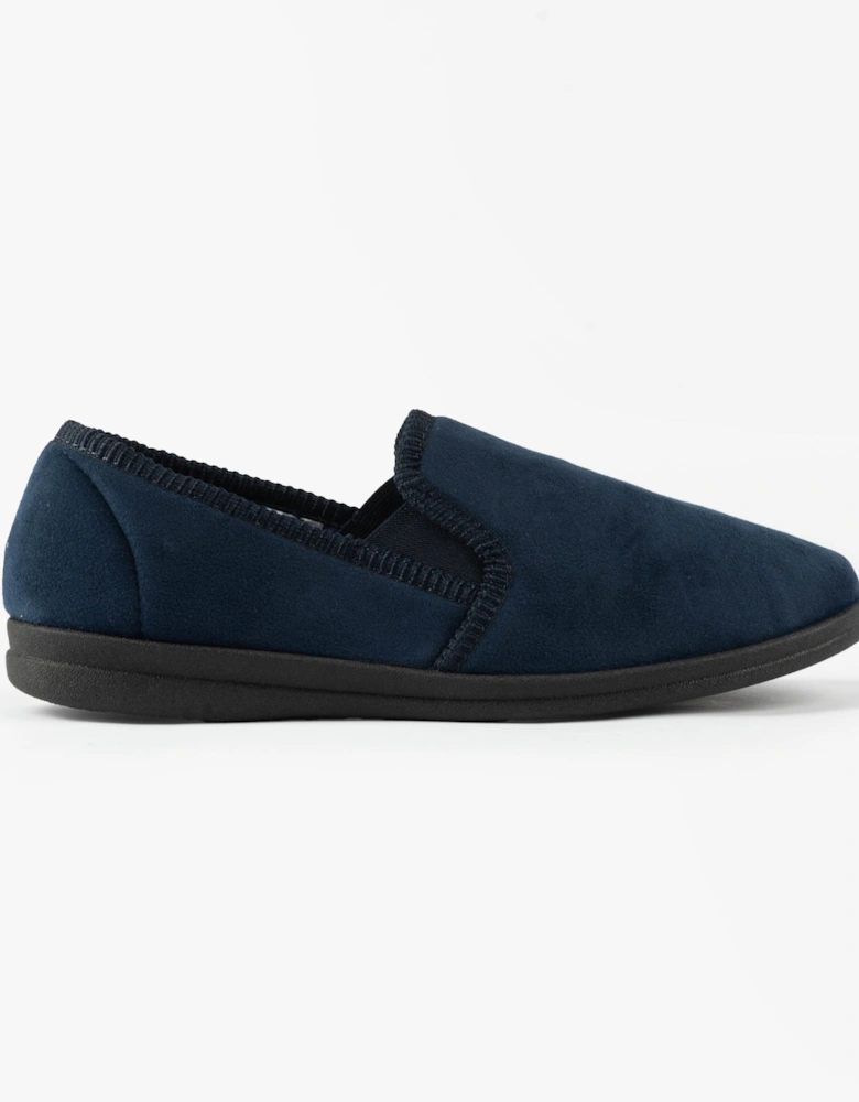 WILSON Mens Velour Slip-On Full Slippers Navy