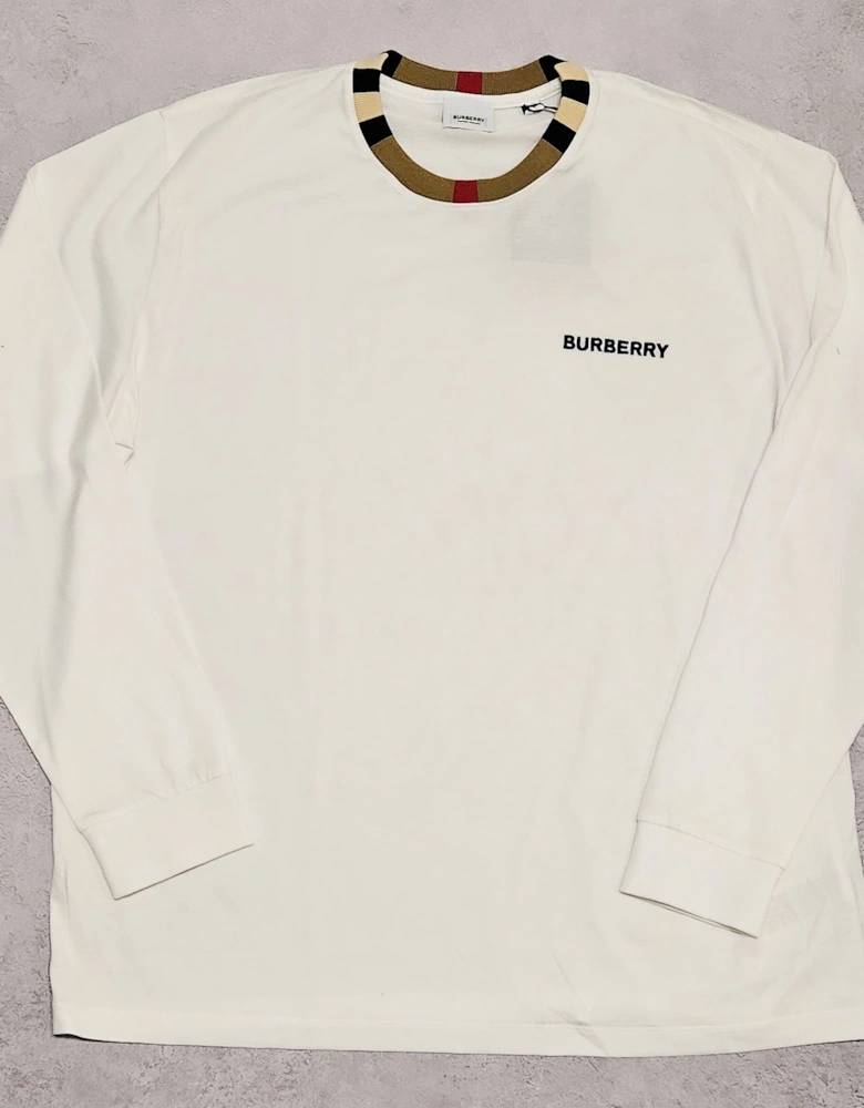 Check Collar Long Sleeve T Shirt White