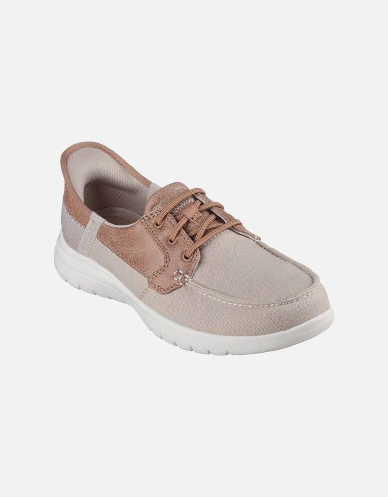 On-the-GO Flex - Palmilla Canvas/Faux Leather Women's Taupe Boat Shoes