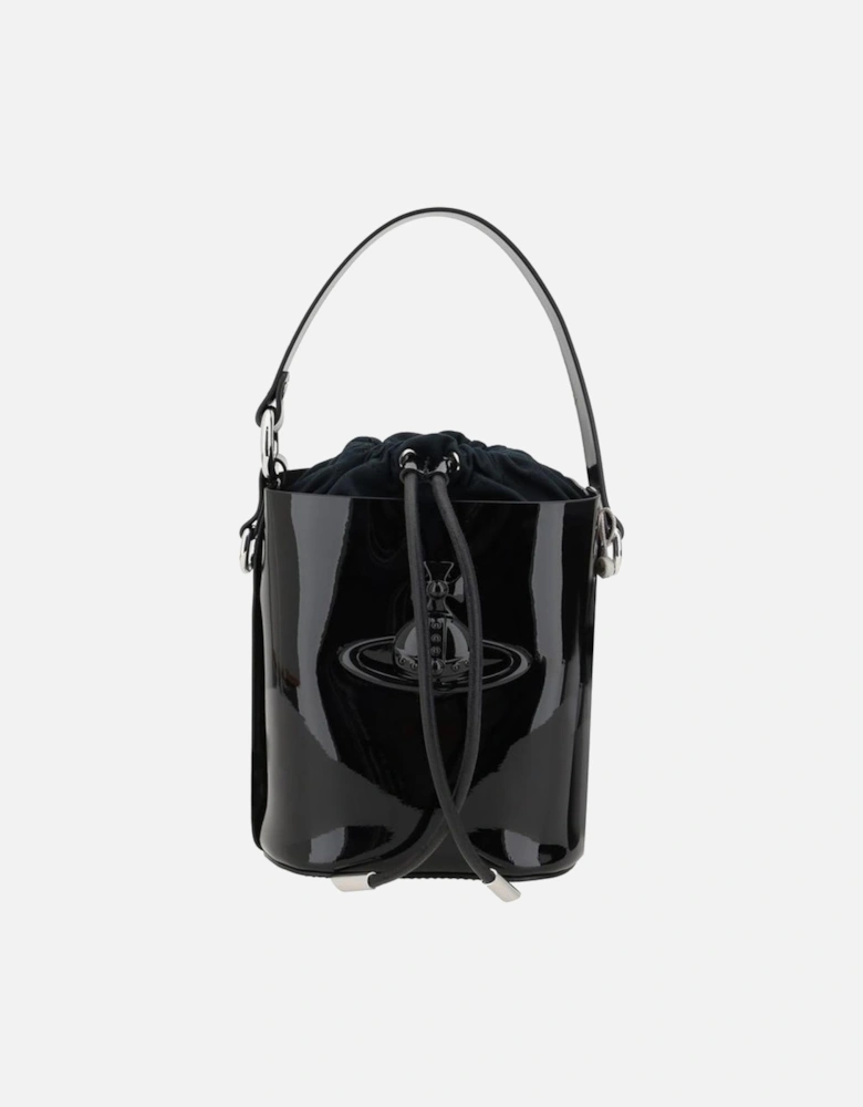 Patent Leather Daisy Drawstring Bucket Bag Women - Black Messenger