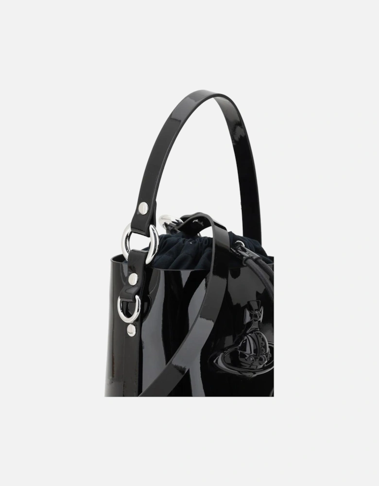 Patent Leather Daisy Drawstring Bucket Bag Women - Black Messenger