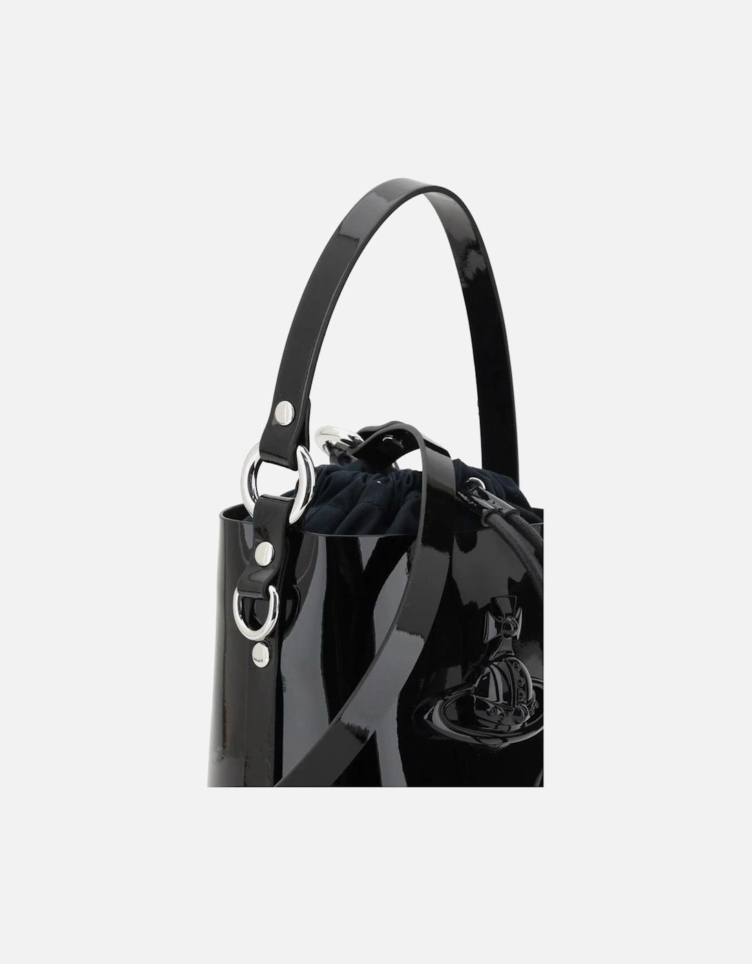 Patent Leather Daisy Drawstring Bucket Bag Women - Black Messenger