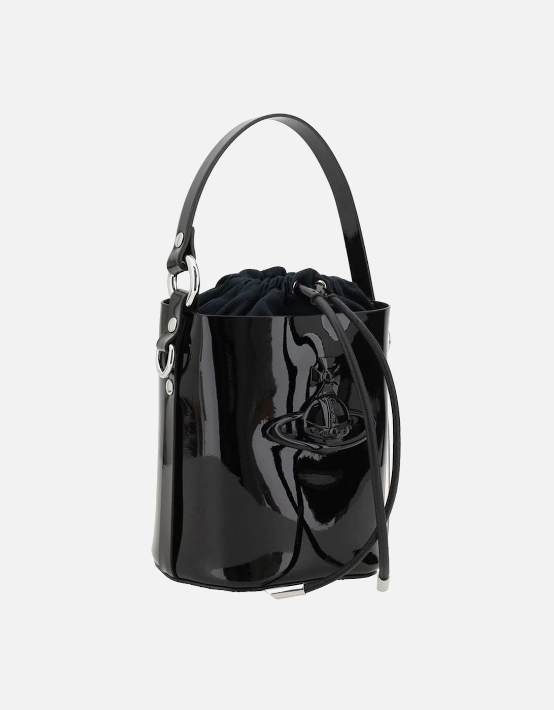 Patent Leather Daisy Drawstring Bucket Bag Women - Black Messenger