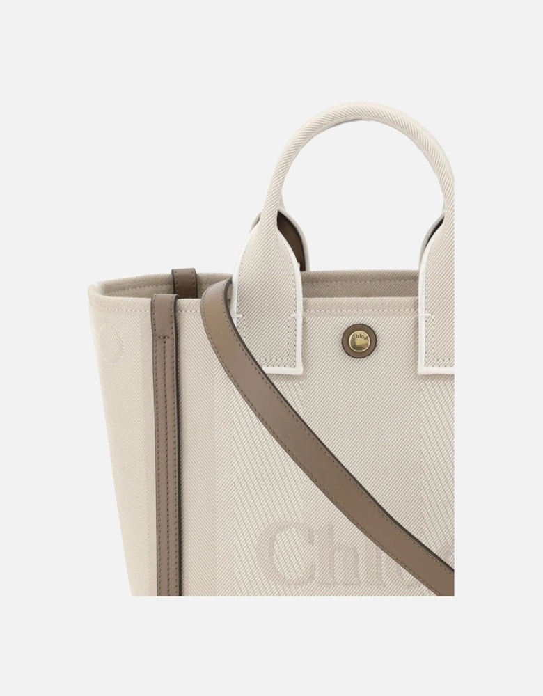 Cotton Tote Bag with Leather Details Women - Beige Handbags