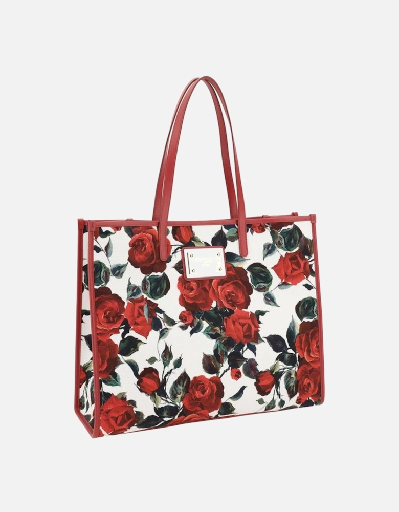 Tote Bag with Floral Print and Logo Hardware Women - Red Shoulder Bags