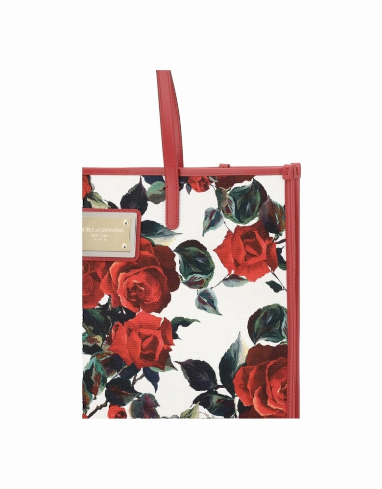 Tote Bag with Floral Print and Logo Hardware Women - Red Shoulder Bags