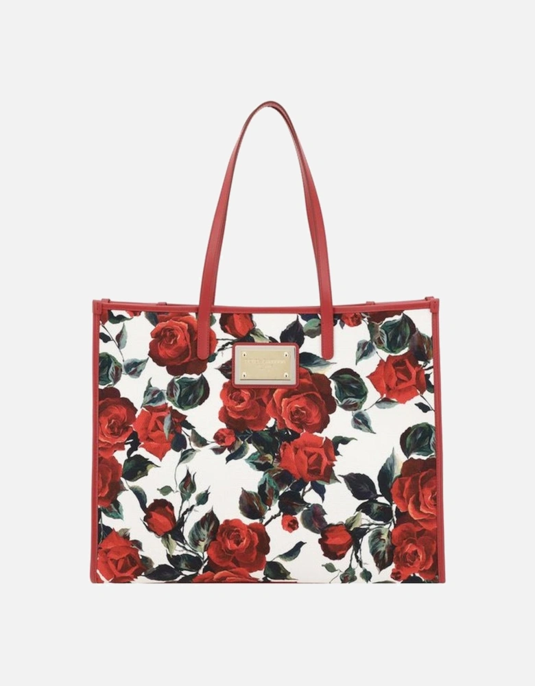 Tote Bag with Floral Print and Logo Hardware Women - Red Shoulder Bags