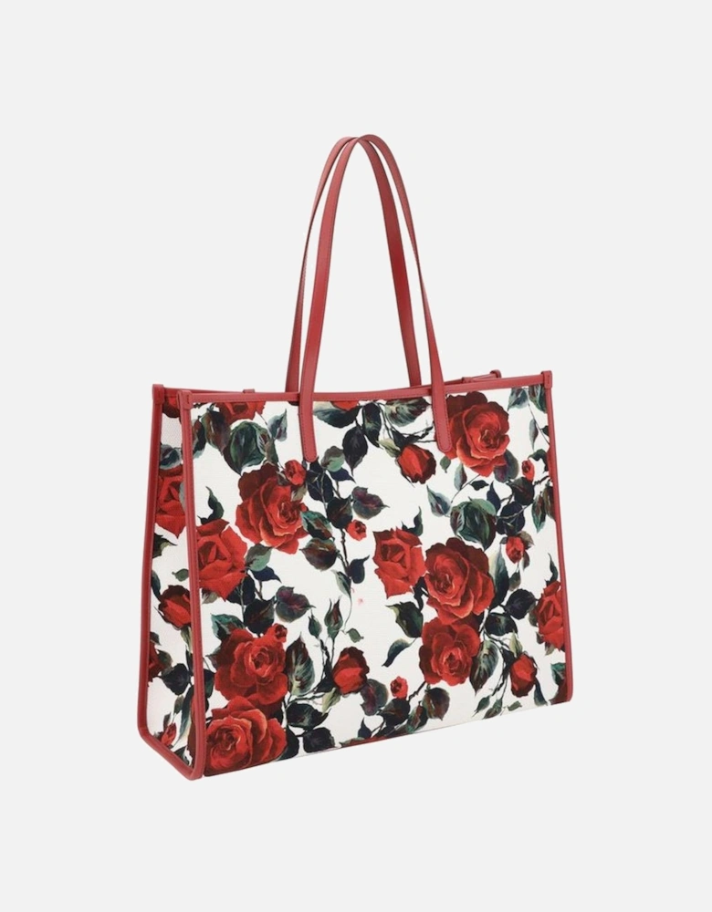 Tote Bag with Floral Print and Logo Hardware Women - Red Shoulder Bags