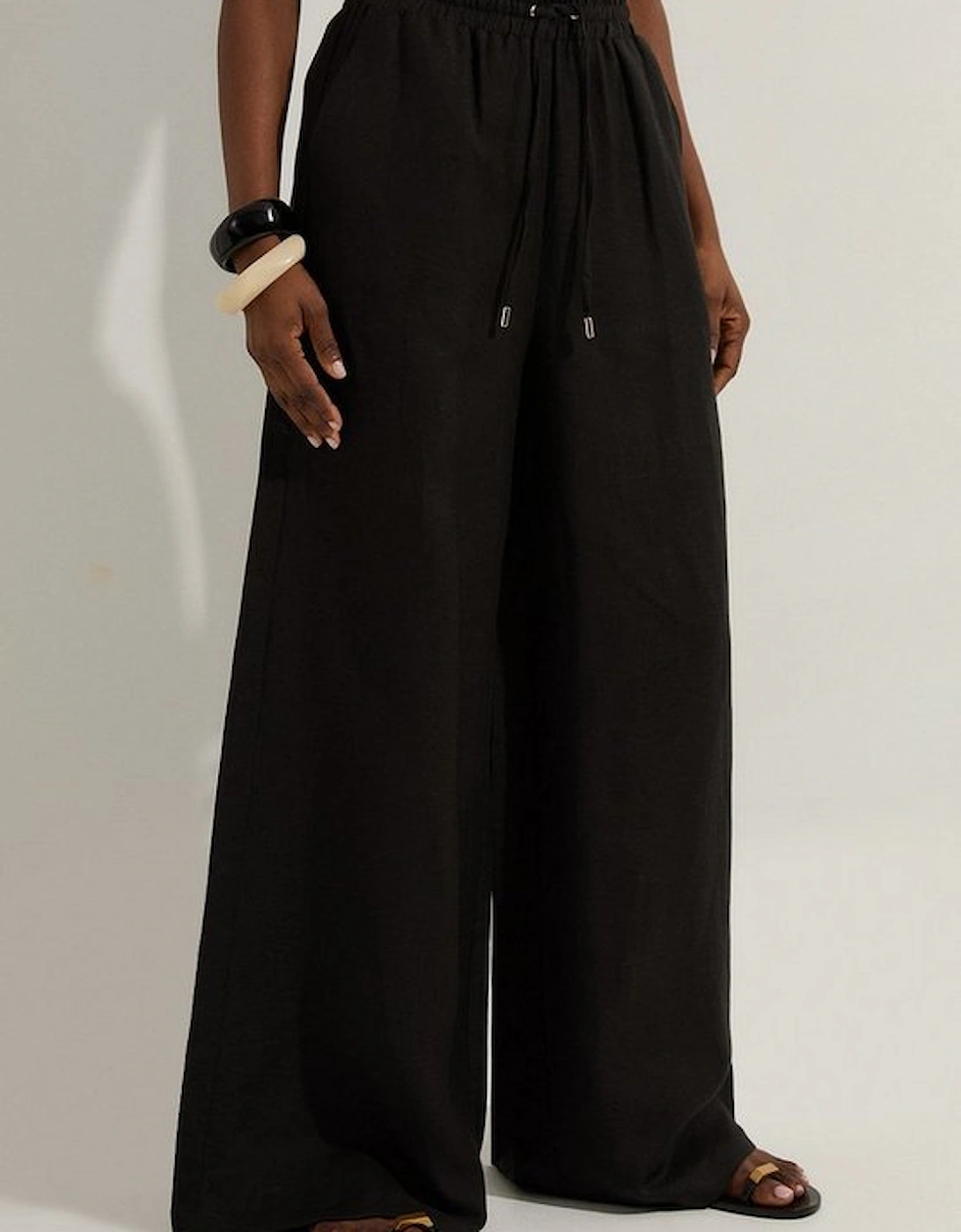 Tall Viscose Linen Tie Waist Woven Trouser