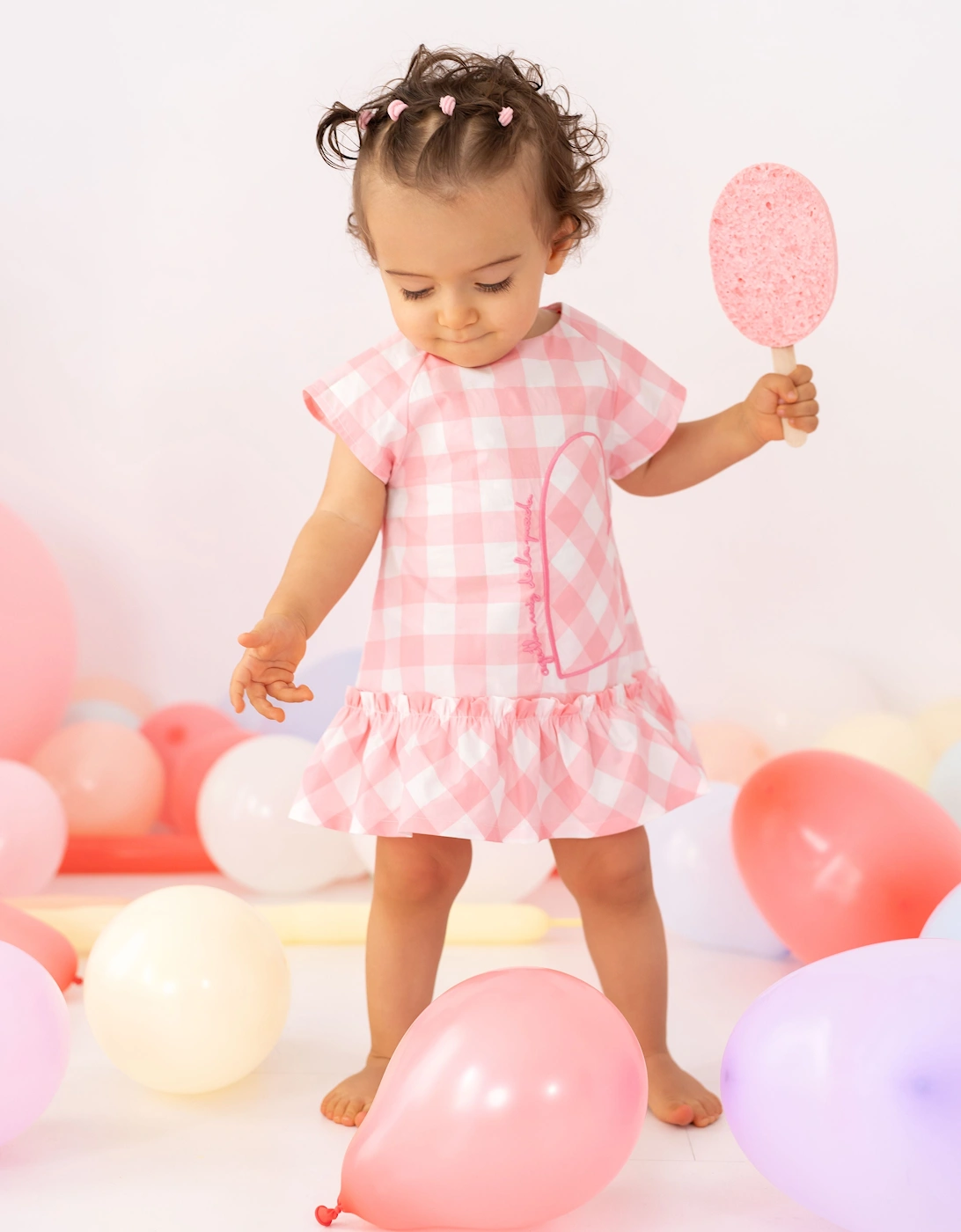 Girls Pale Pink Check Dress