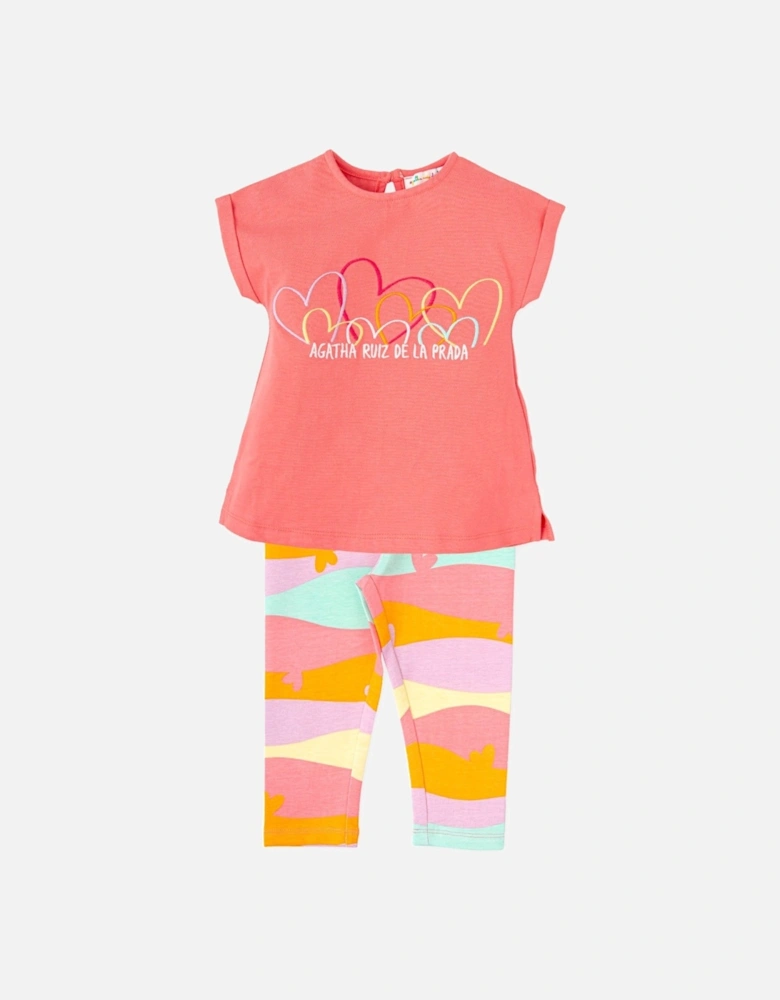 Girls Coral Multi Wave Print Legging Set