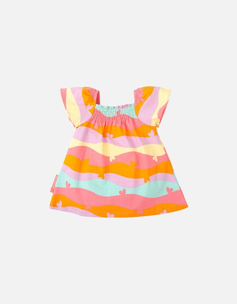 Girls Coral Multi Wave Print Dress