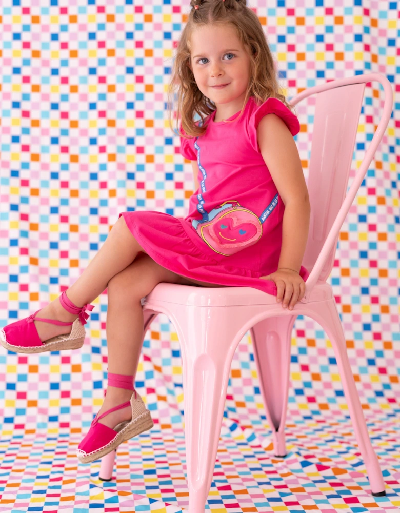 Girls Fuchsia Pink Bag Print Dress