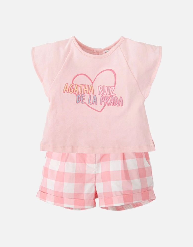 Girls Pale Pink Check Short Set