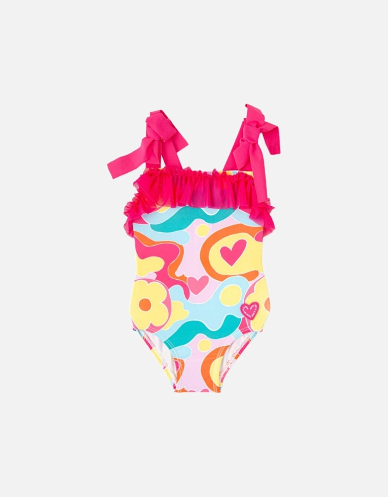 Girls Fuchsia Pink Multi Swimsuit