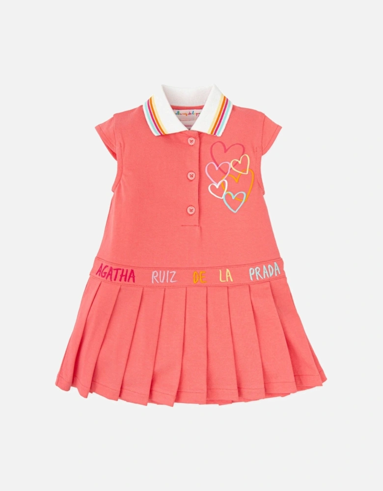 Girls Coral Pleated Tennis Dress