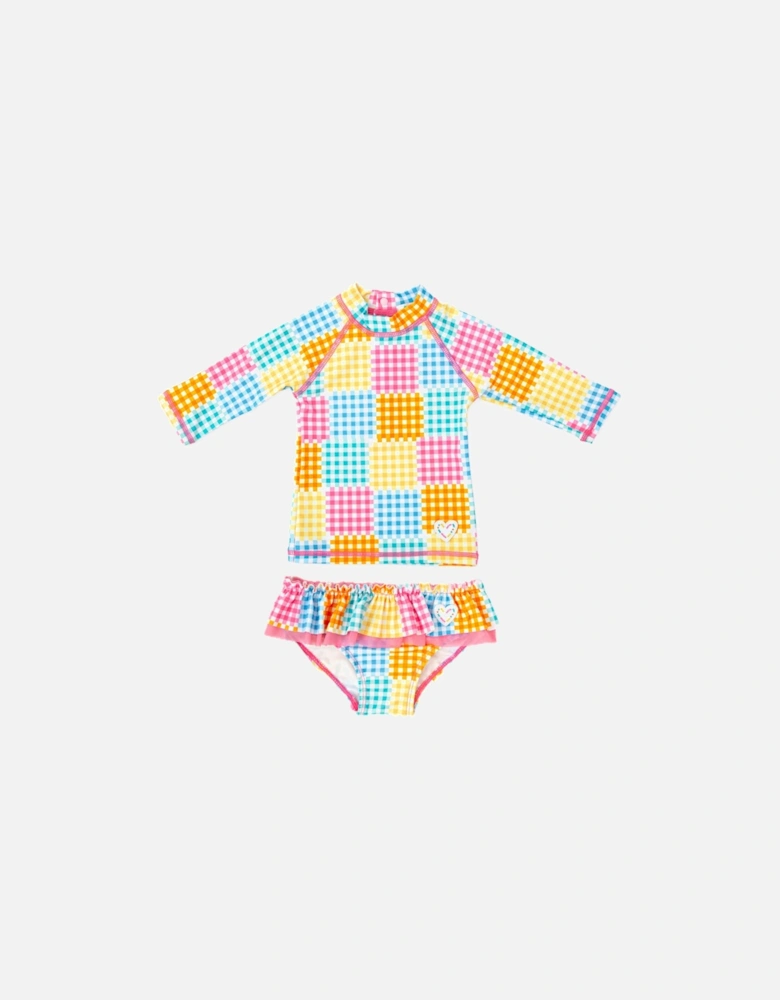 Girls Multi Gingham Patch Swim Top and Knickers