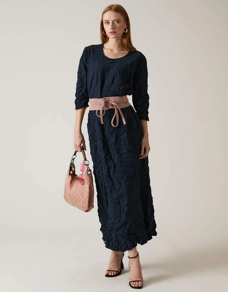 Crinkled Navy Maxi Dress