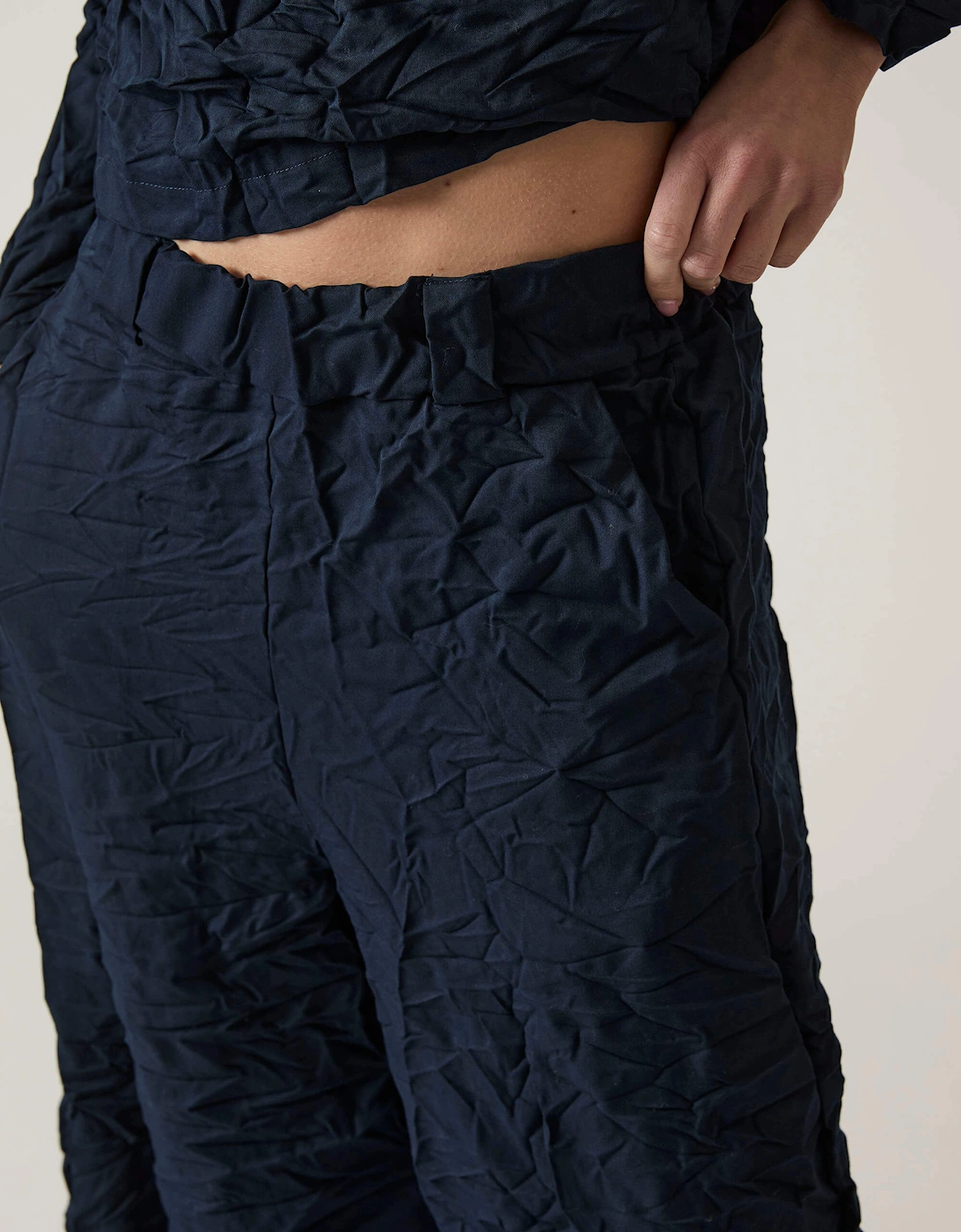 Crinkled Navy Trousers