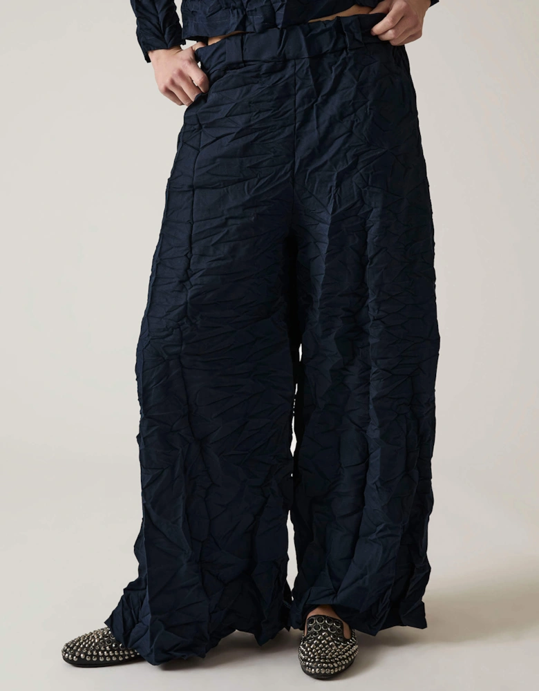 Crinkled Navy Trousers