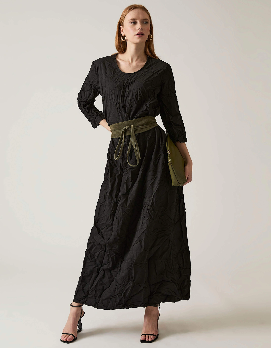 Crinkled Black Maxi Dress