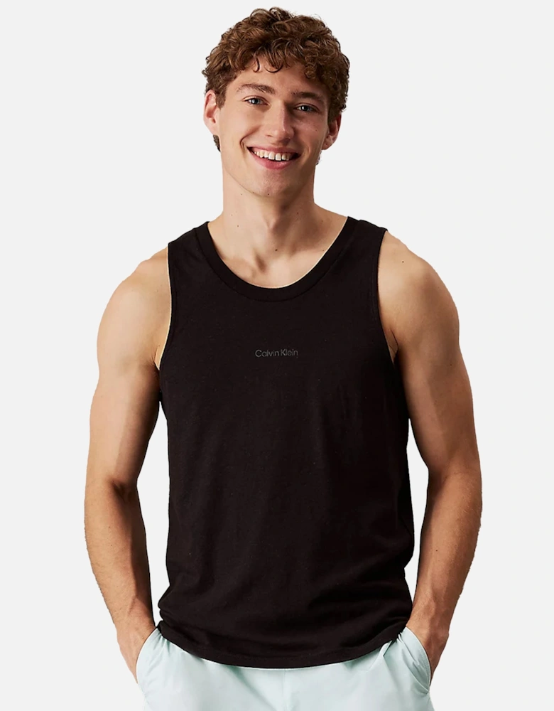 Cotton Linen Beach Tank Top Vest Black