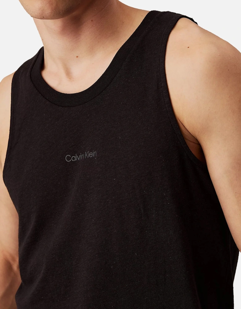 Cotton Linen Beach Tank Top Vest Black