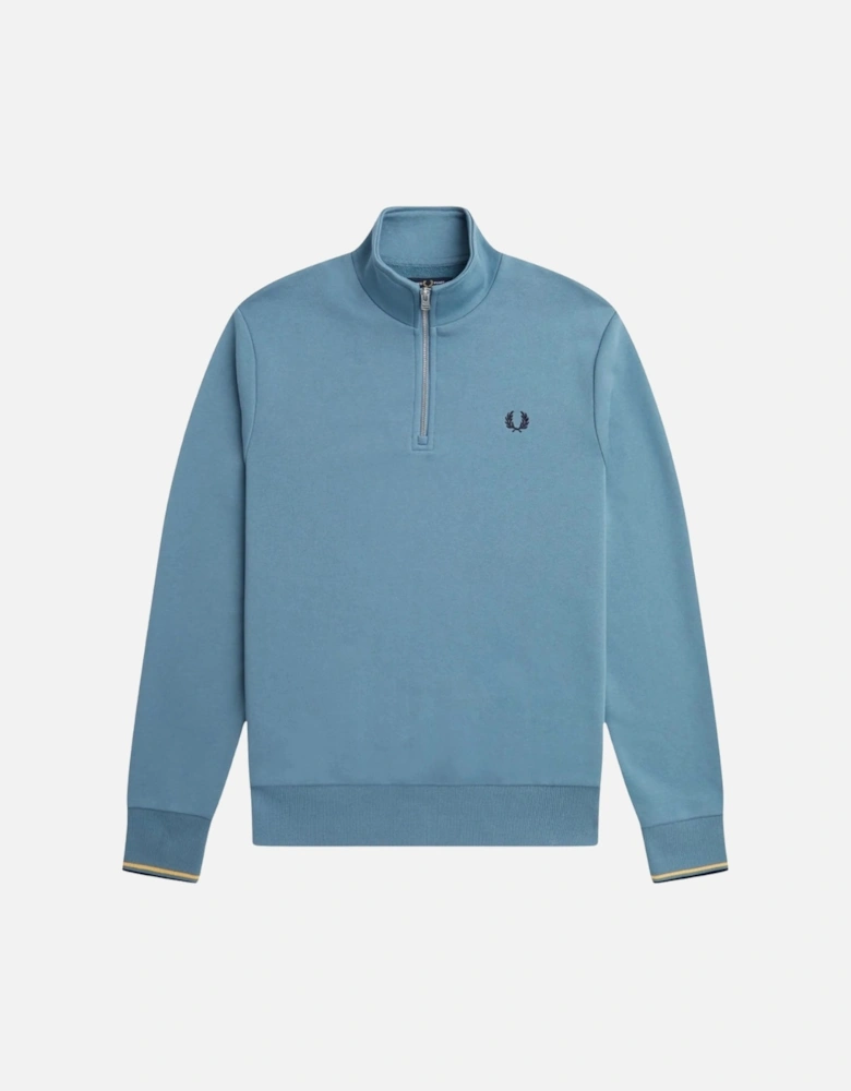 Twin Tipped Sleeve Ash Blue Half Zip Sweatshirt