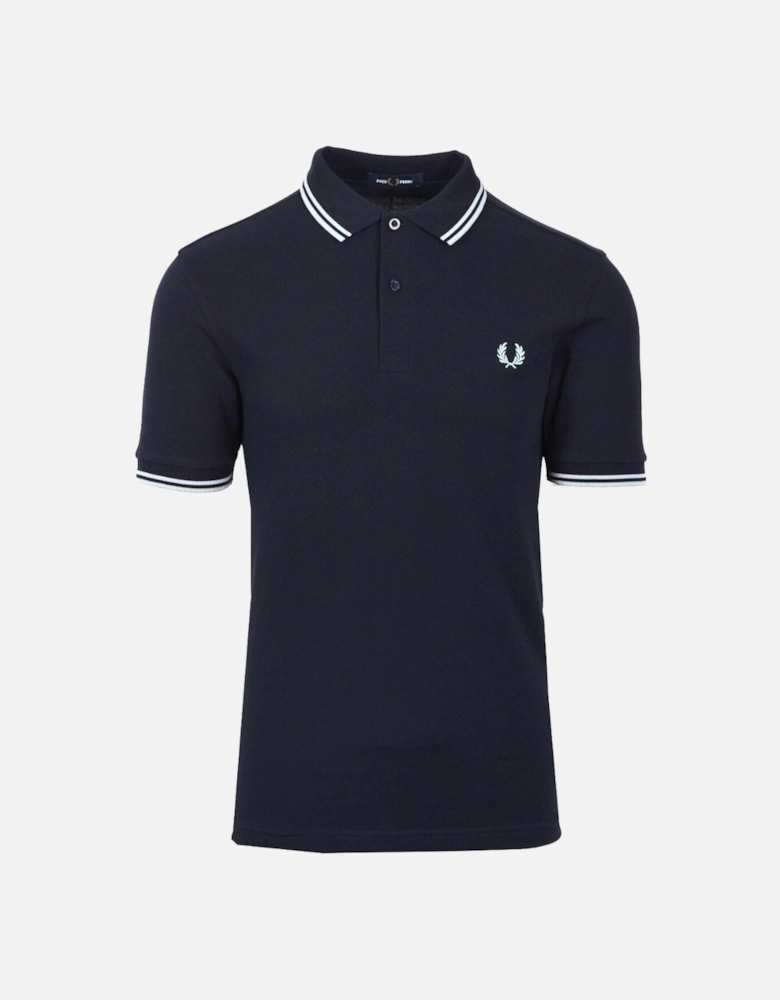 Silver Blue Twin Tipped Collar Dark Navy Blue Polo Shirt