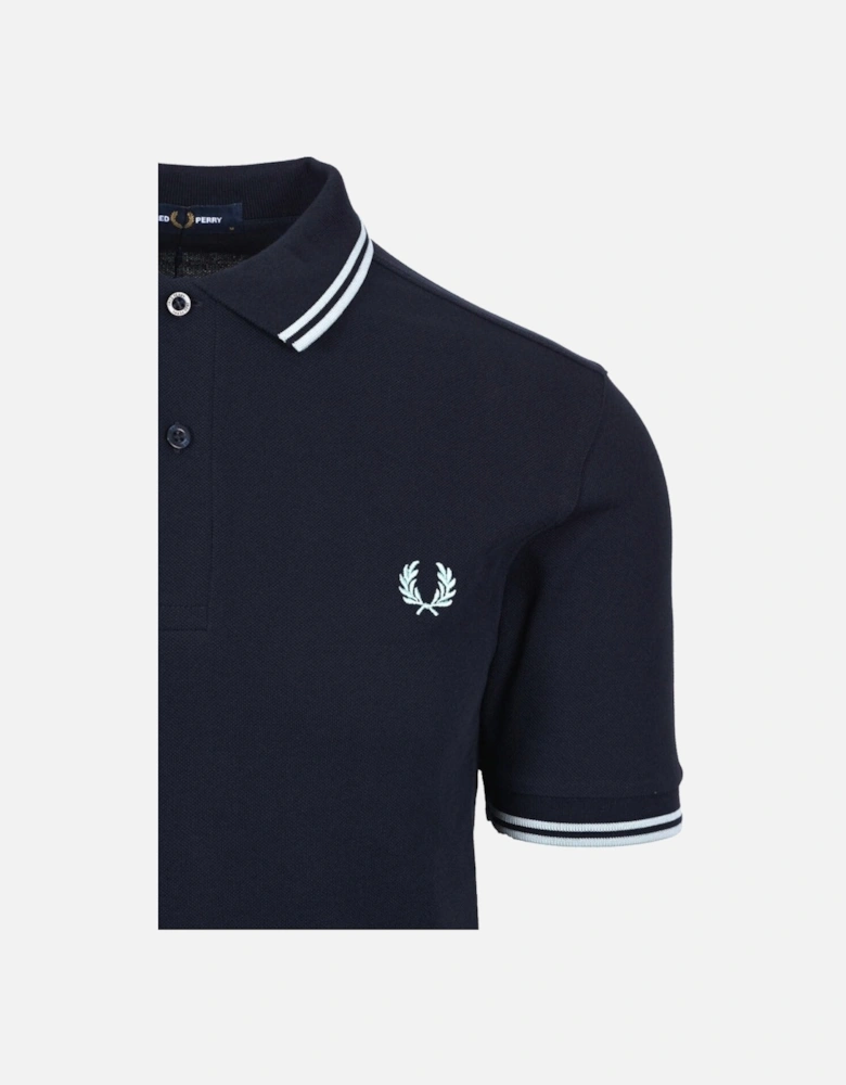 Silver Blue Twin Tipped Collar Dark Navy Blue Polo Shirt