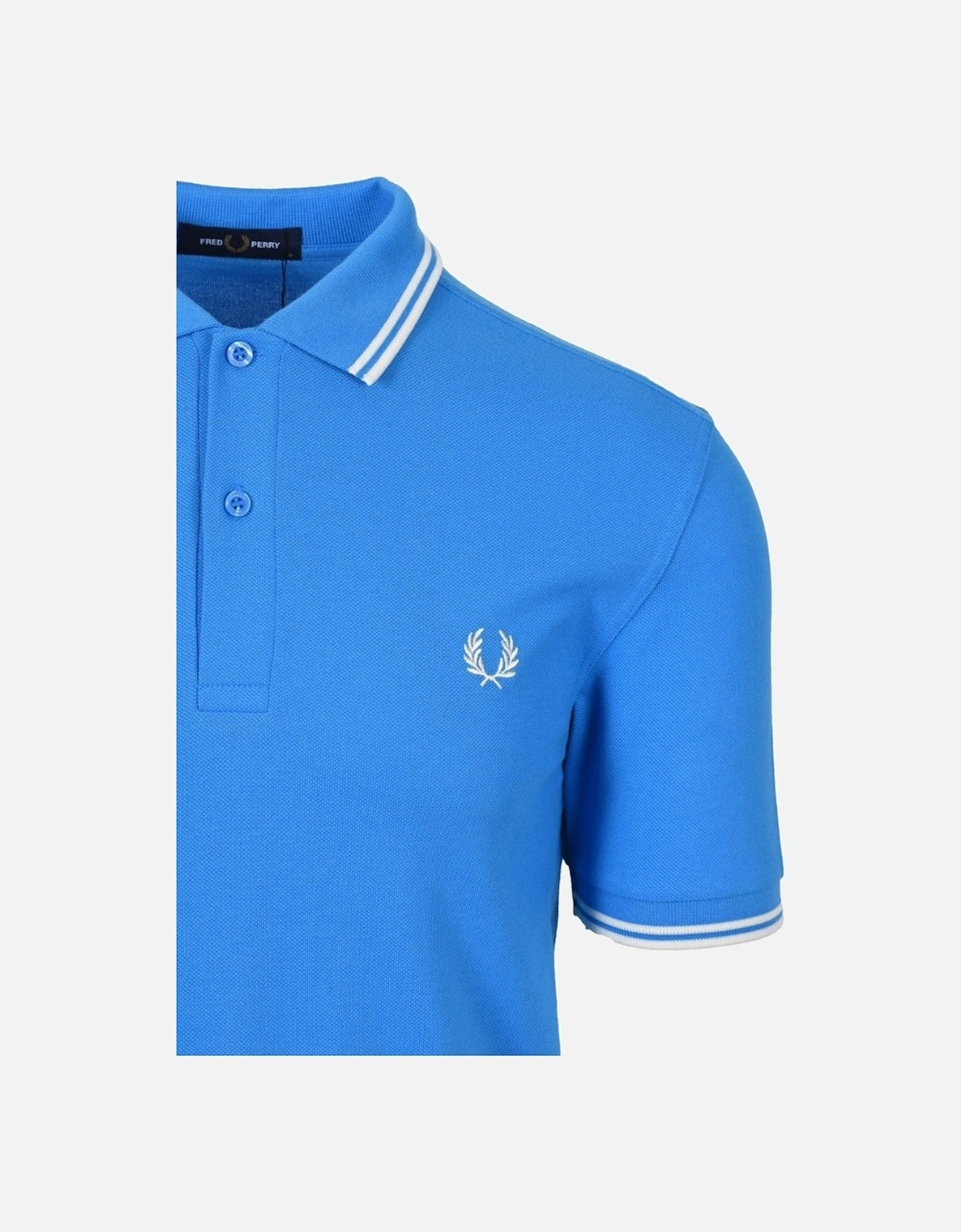 White Twin Tipped Collar Kingfisher Blue Polo Shirt